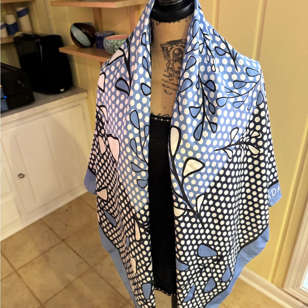 Escada Blue and White Polka Dot Cape roughly 51”* 53”